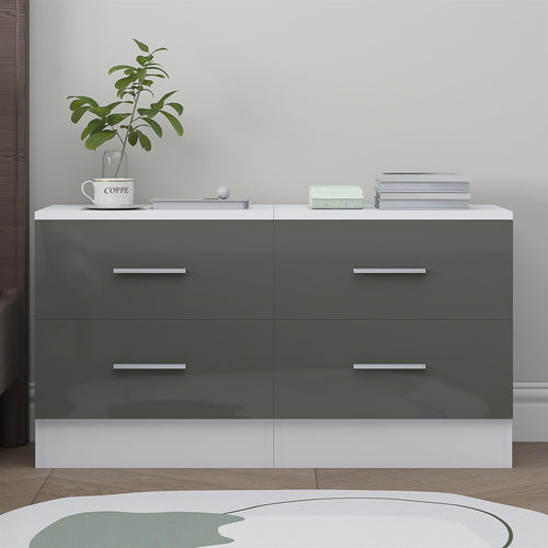 Reflect 2 Drawer Bedside Bundle (2x) - Grey Gloss & Matt White - Modern Bedside