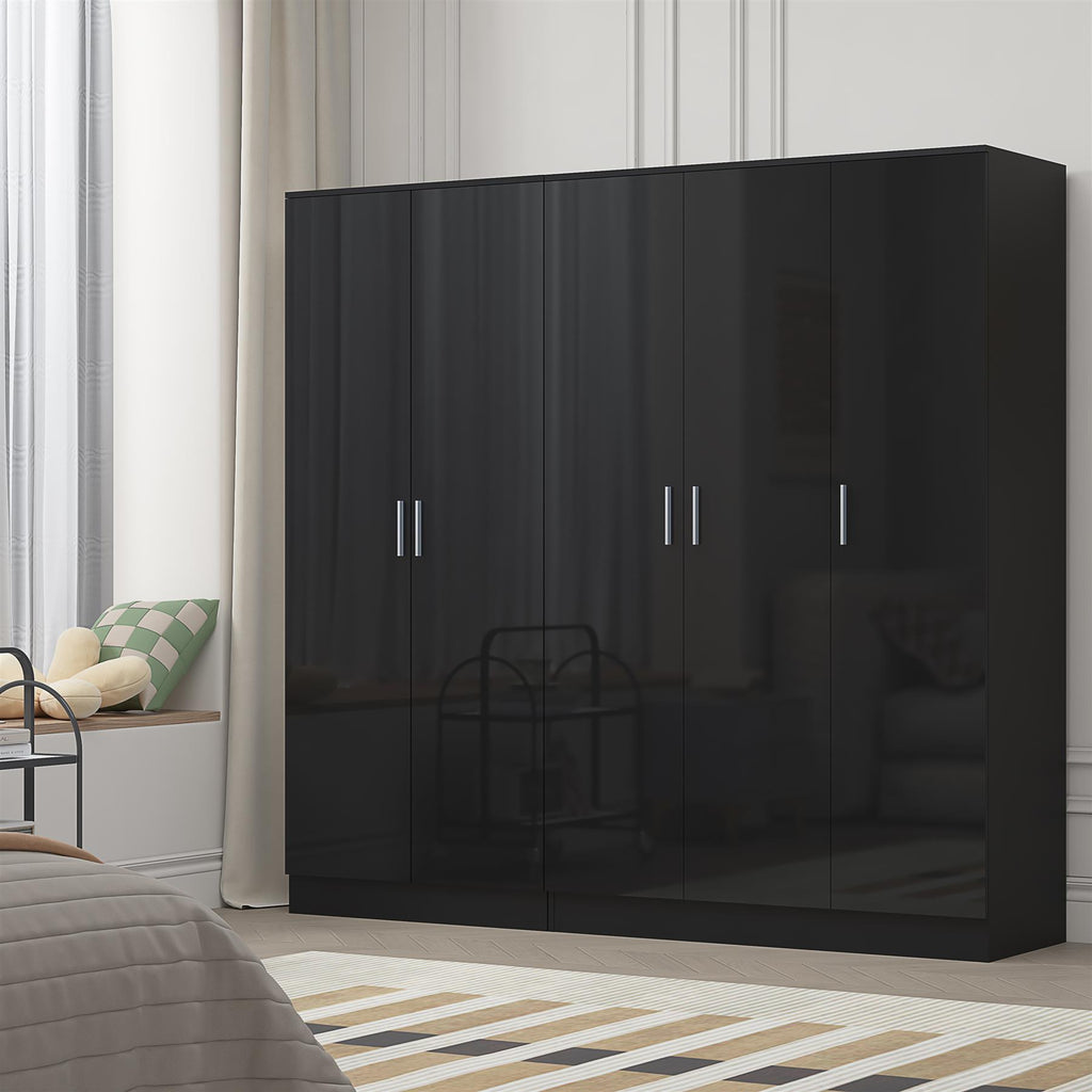 REFLECT - 3 Door PLAIN + 2 Door PLAIN Wardrobe - Gloss Black / Matt Black