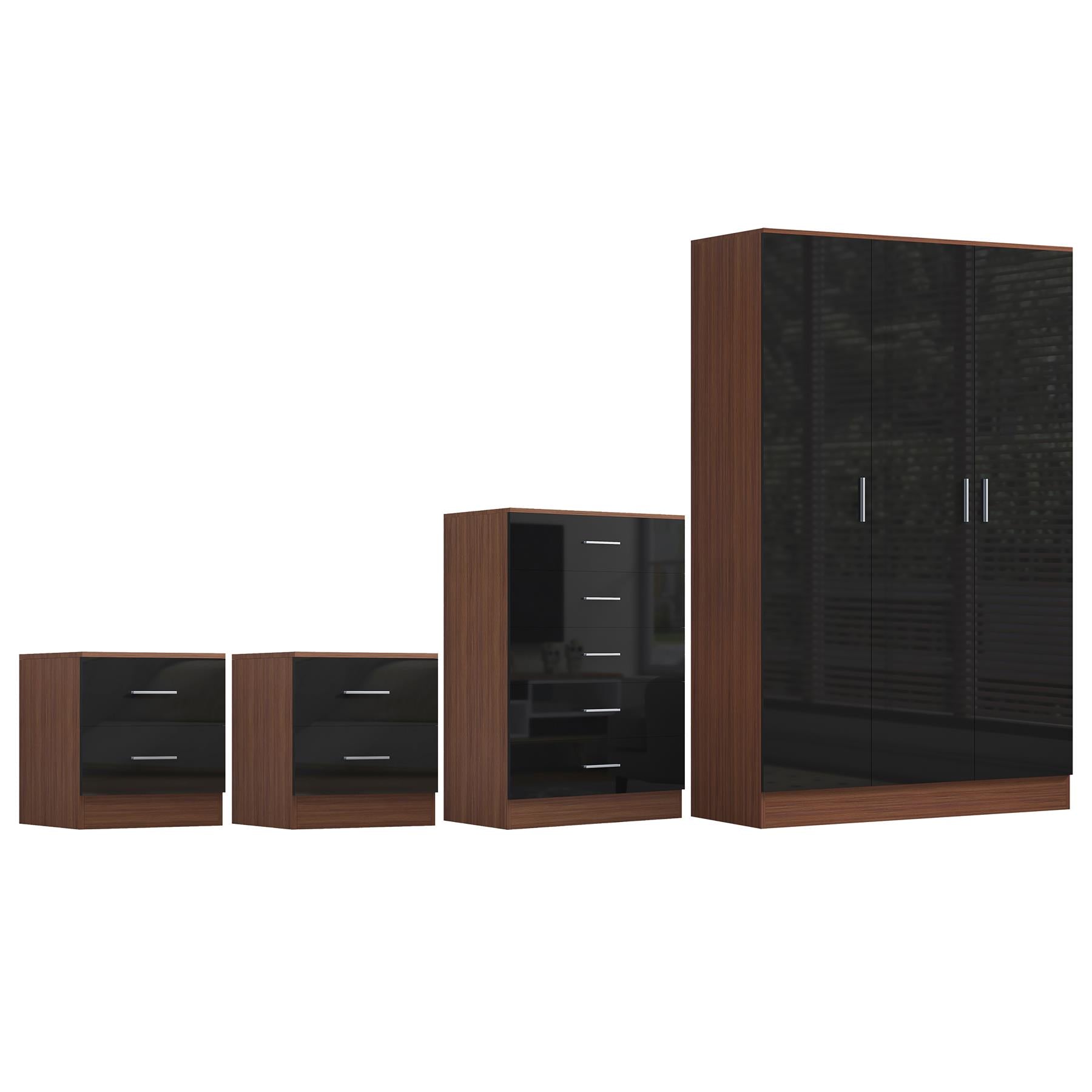REFLECT Gloss 4pc Bedroom Set - 3 Door Wardrobe + 5 Draw Chest + 2 Bedsides
