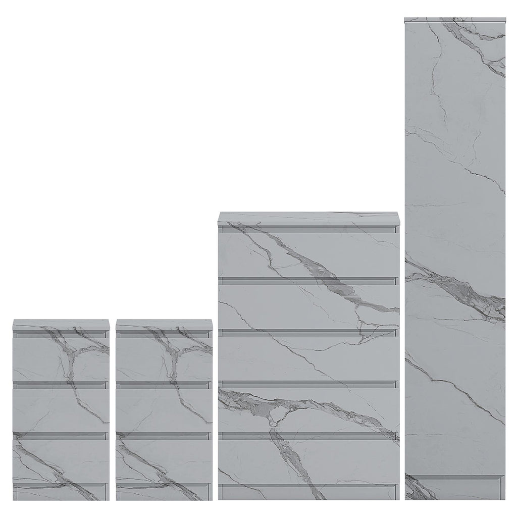 ZITA 3/4pc Bedroom Furniture Sets Wardrobe Chest Bedside - White OR Grey Marble