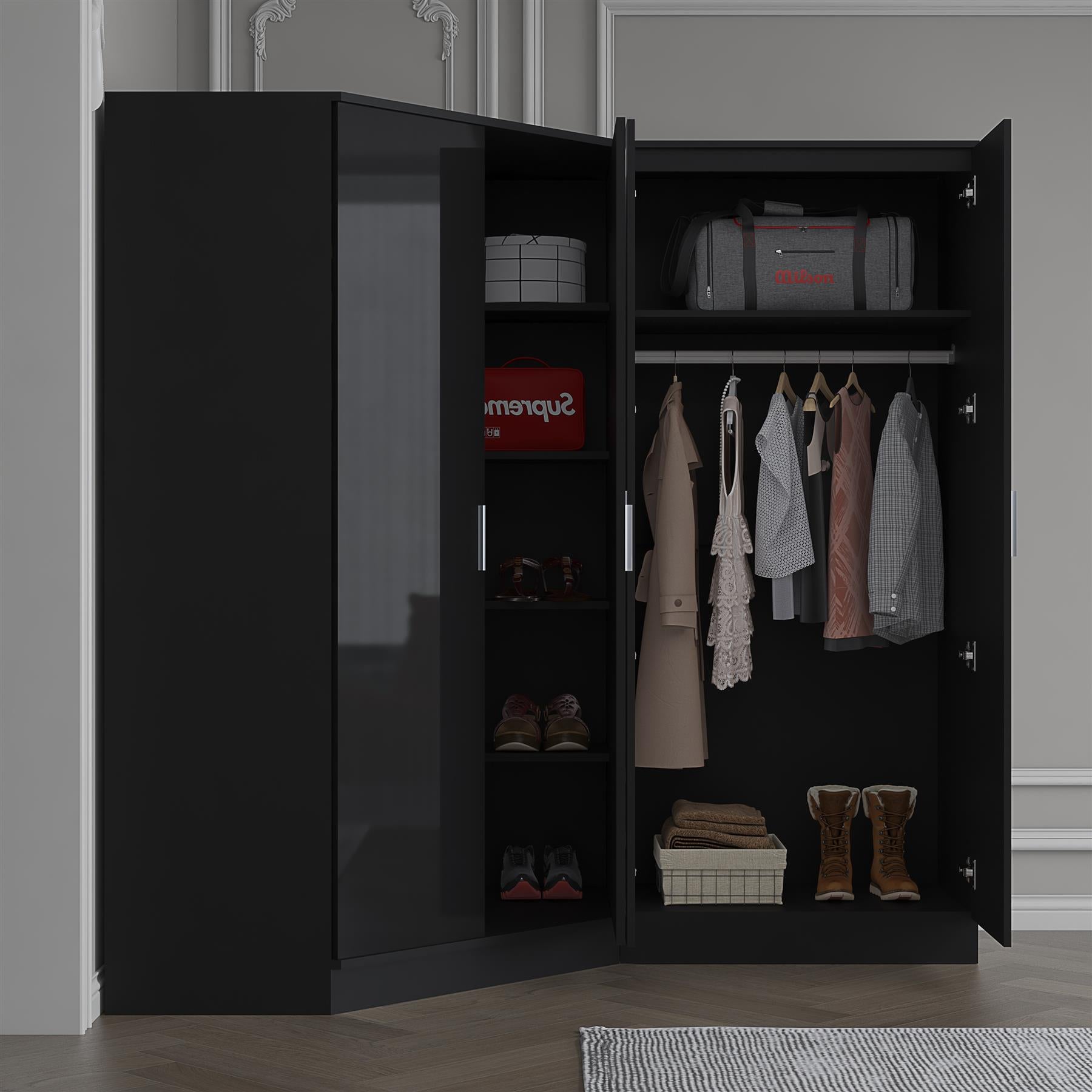 REFLECT Gloss 4 Door Wardrobe Bundle Inc 2 Door Corner + 2 Door Bedroom Set