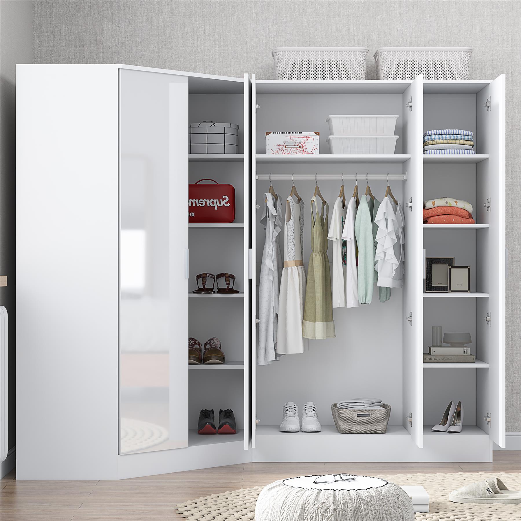 REFLECT Gloss 5 Door Wardrobe Bundle - 2 Door Corner + 3 Door Mirror Bedroom Set