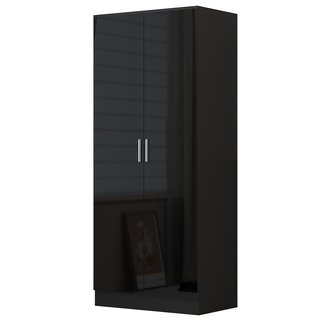 Reflect 3pc Wardrobe Bundle - 2 Door Corner + 3 Door Mirror + 2 Door Plain - Black Gloss & Black Oak