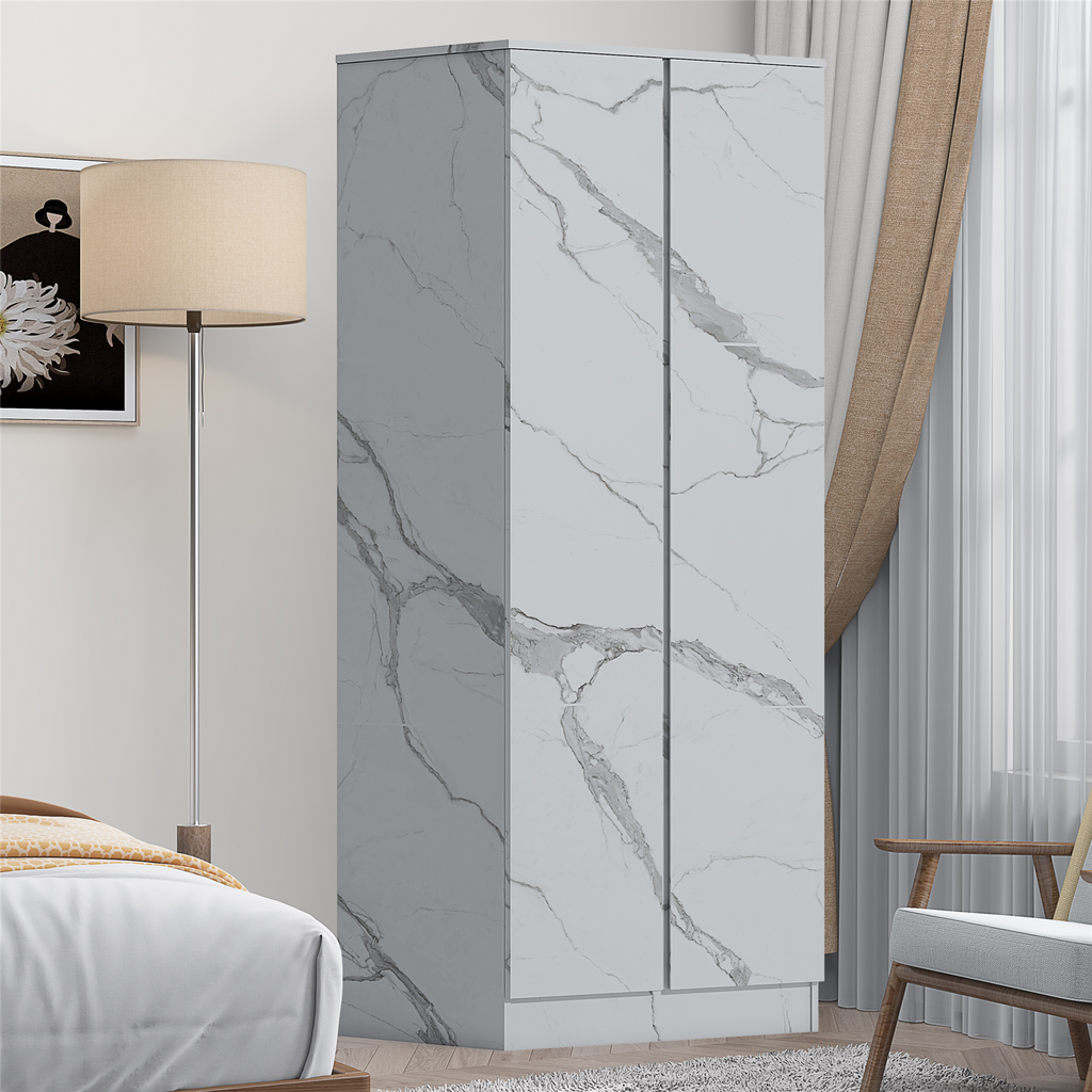 ZITA Bedroom Furniture Wardrobe Chest Bedside in White OR Grey Marble Colour