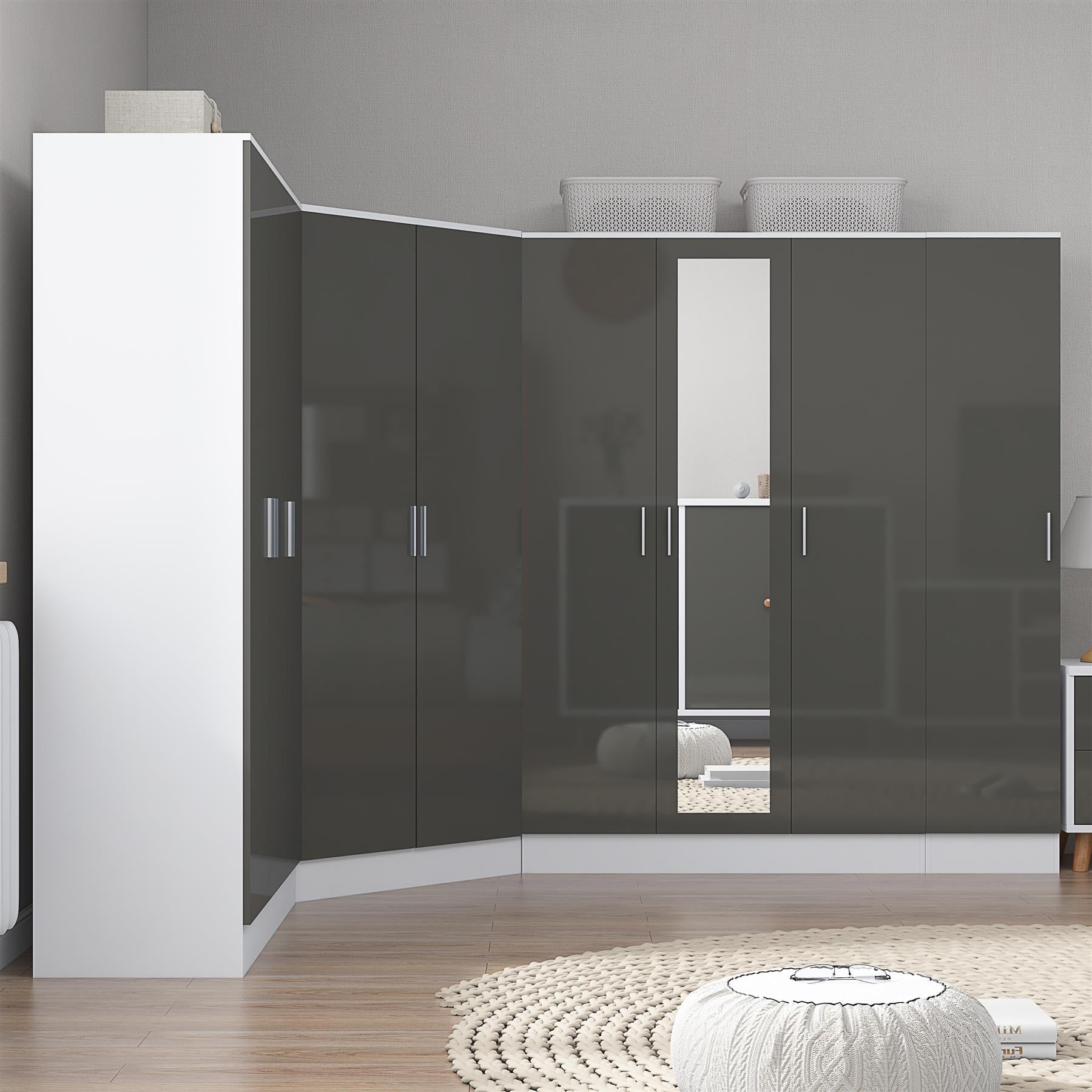 REFLECT Gloss 4pc Set - 2dr Corner Wardrobe + 3dr Mirror + 3dr Plain + 1dr Plain