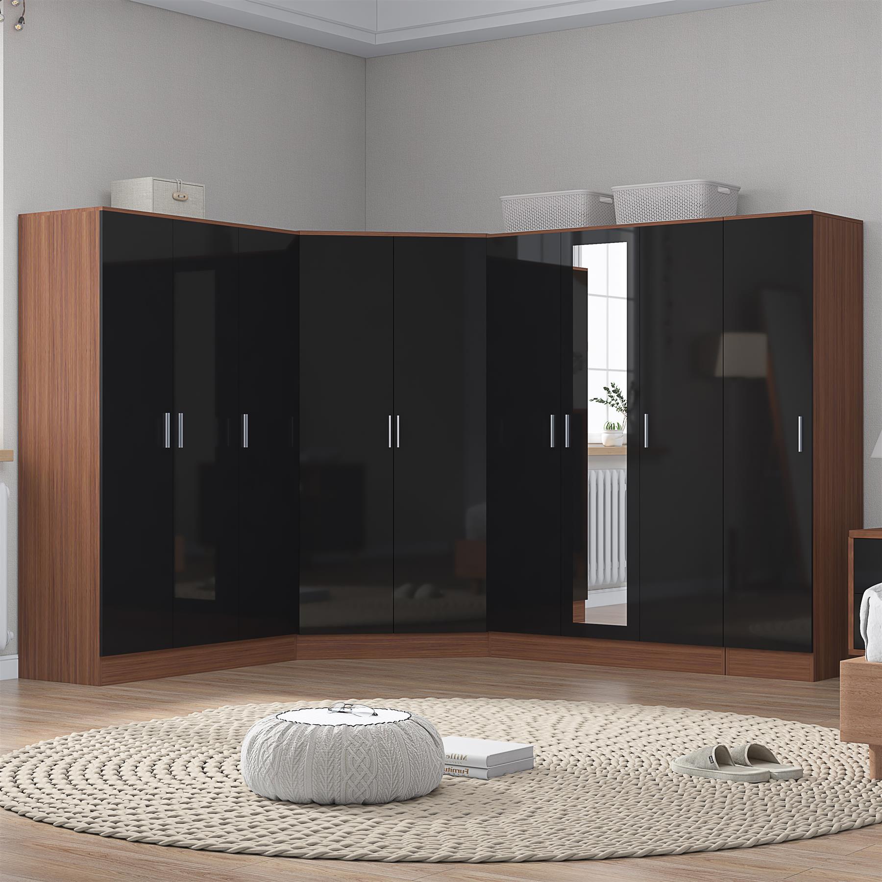 REFLECT Gloss 4pc Set - 2dr Corner Wardrobe + 3dr Mirror + 3dr Plain + 1dr Plain