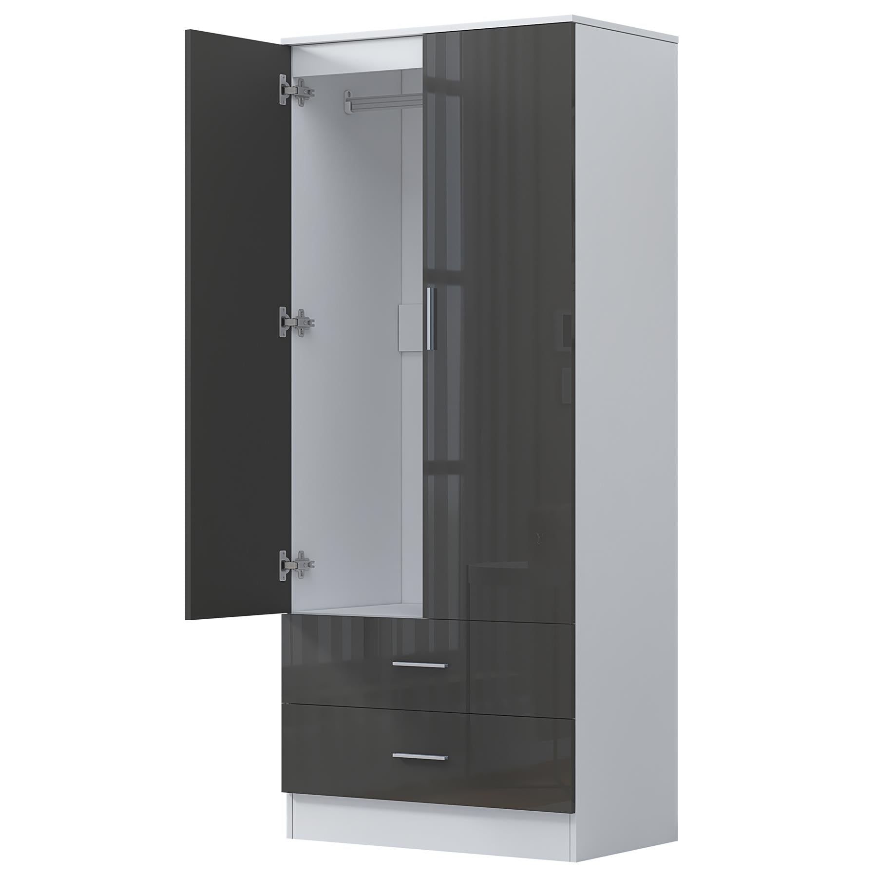 REFLECT High Gloss Bedroom Furniture Wardrobe Chest Bedside Desk in Grey/White