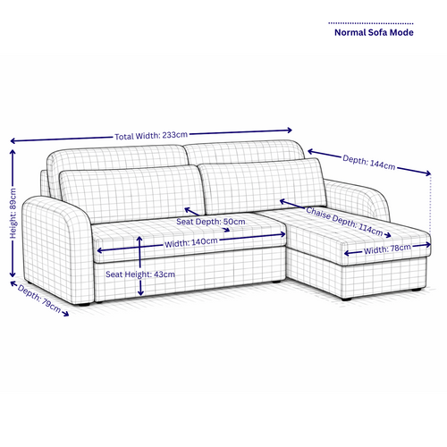 FLYN 3 Seater L Shape Boucle Pull Out Sofabed - 3 Colour Options
