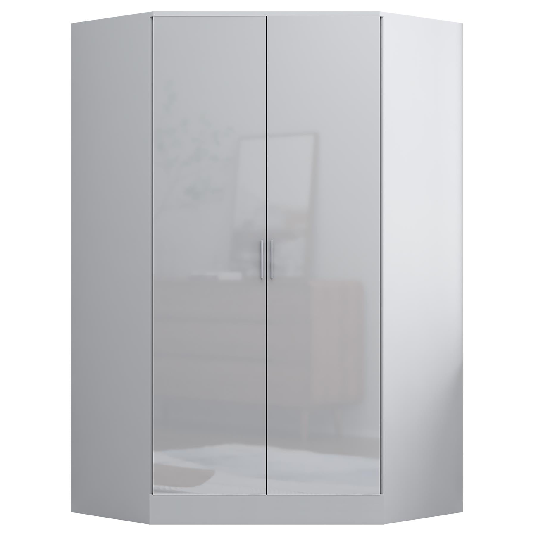 REFLECT Gloss 5 Door Wardrobe Bundle - 2 Door Corner + 3 Door Mirror Bedroom Set