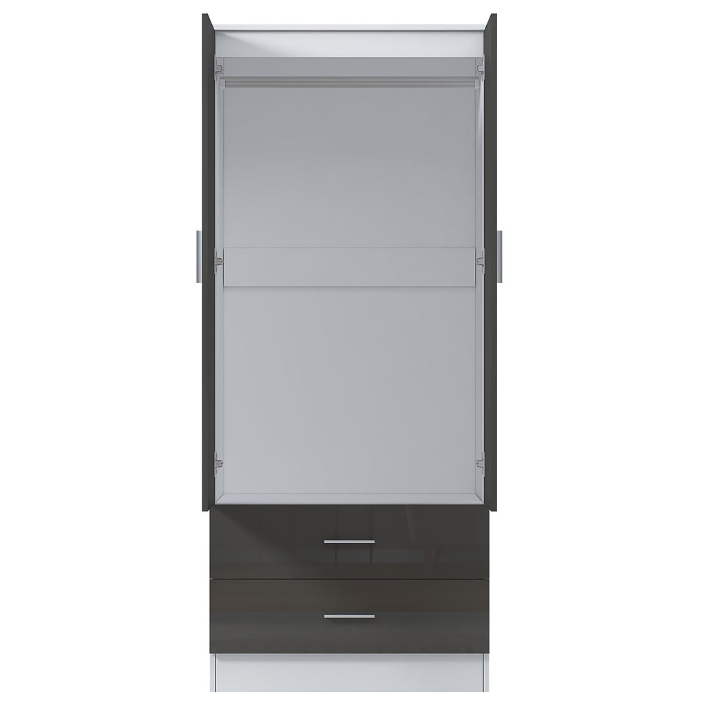 REFLECT High Gloss Bedroom Furniture Wardrobe Chest Bedside Desk in Grey/White