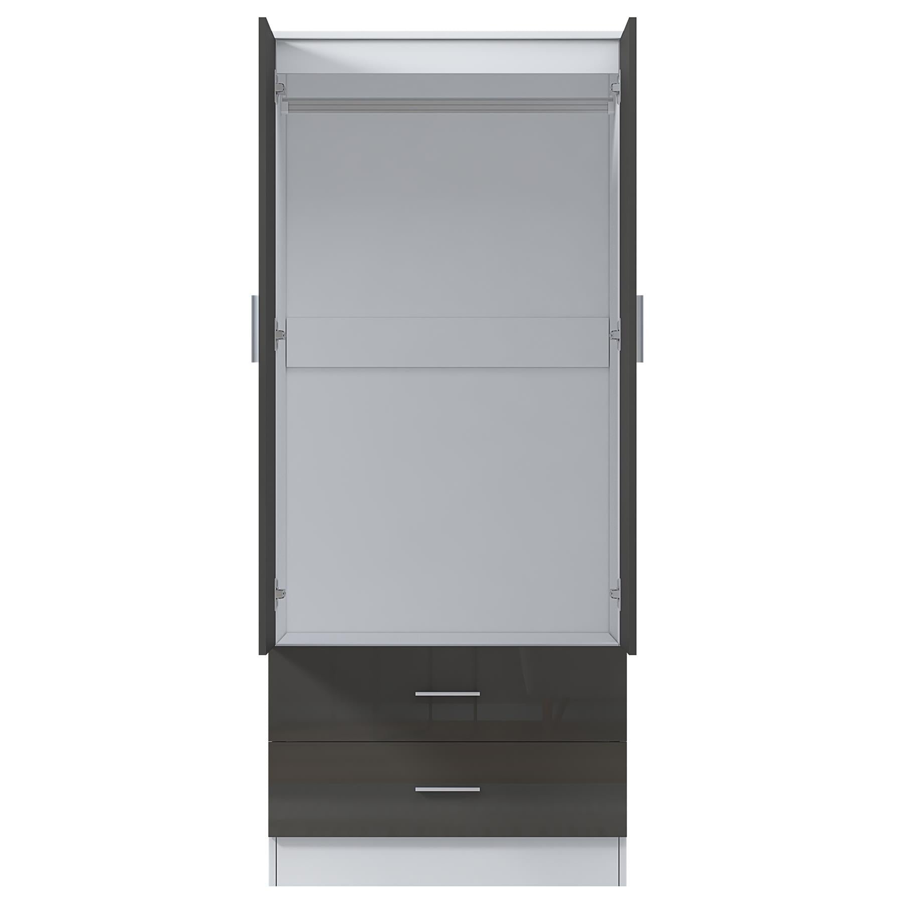 REFLECT High Gloss Bedroom Furniture Wardrobe Chest Bedside Desk in Grey/White