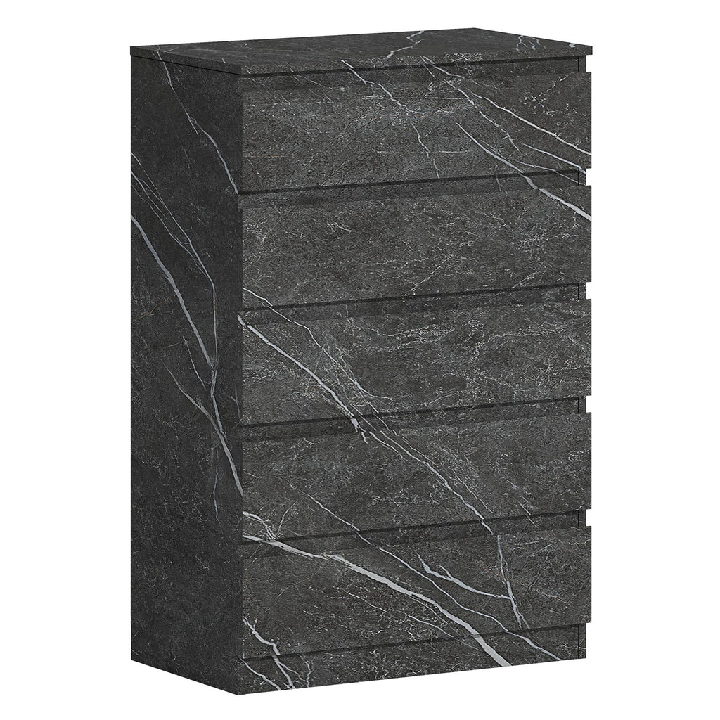 ZITA Grey Marble Effect 5 Drawer Chest - Modern Storage Unit, (L) 40cm x (W) 70cm x (H) 107cm, Stylish Bedroom Storage