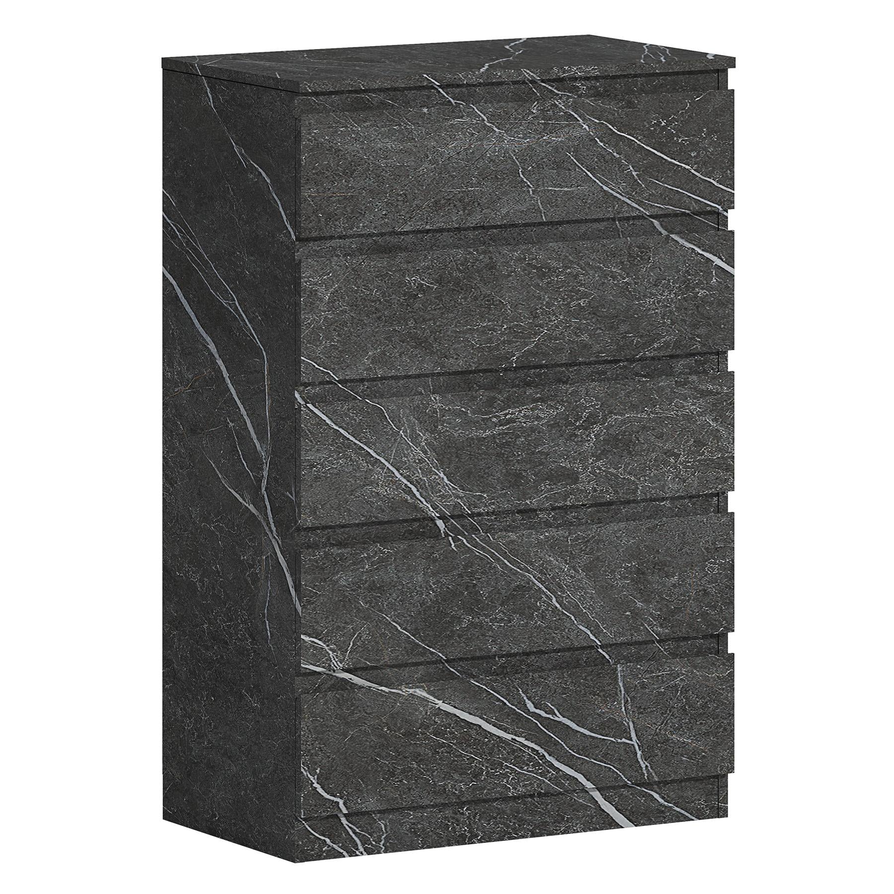 ZITA Grey Marble Effect 5 Drawer Chest - Modern Storage Unit, (L) 40cm x (W) 70cm x (H) 107cm, Stylish Bedroom Storage