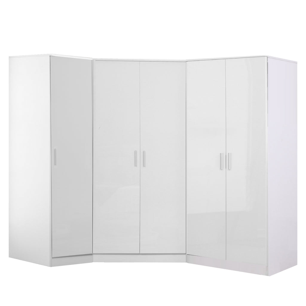 Reflect 3pc Wardrobe Bundle - 2 Door Corner + 2 Door Plain + 1 Door Plain - White Gloss & Matt White - H: 180cm x W: 179cm