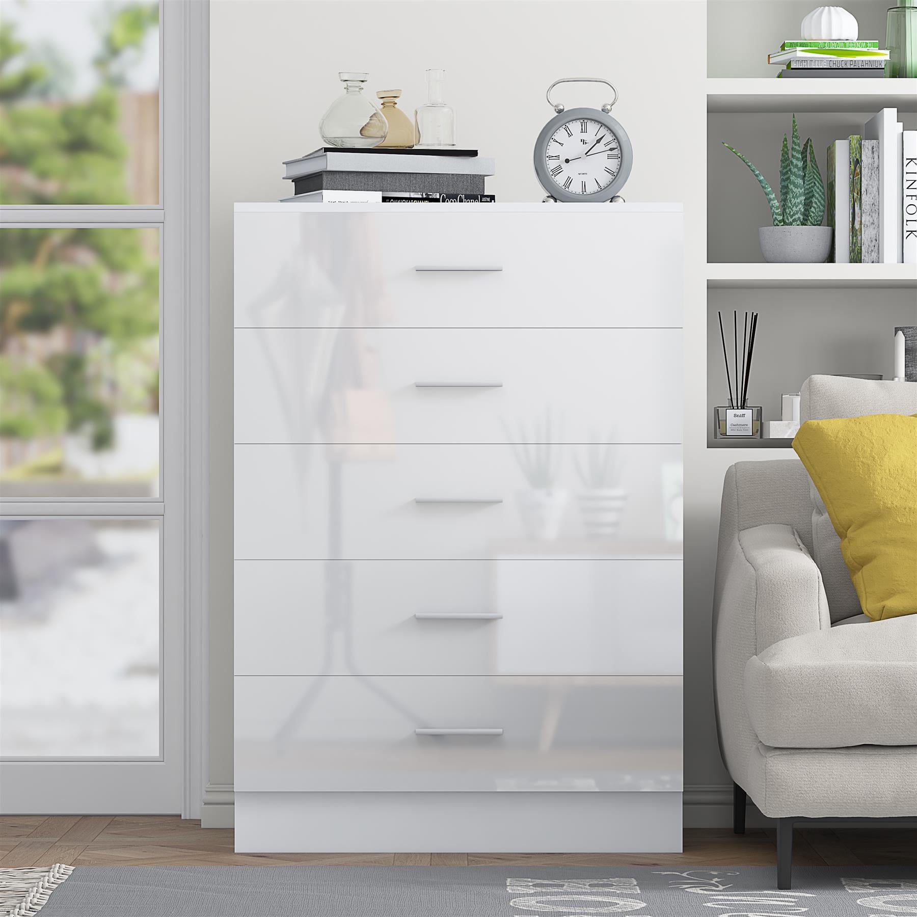 REFLECT Gloss Bedroom Furniture Tall 5 Drawer Chest of Drawers - 4 Colour Option
