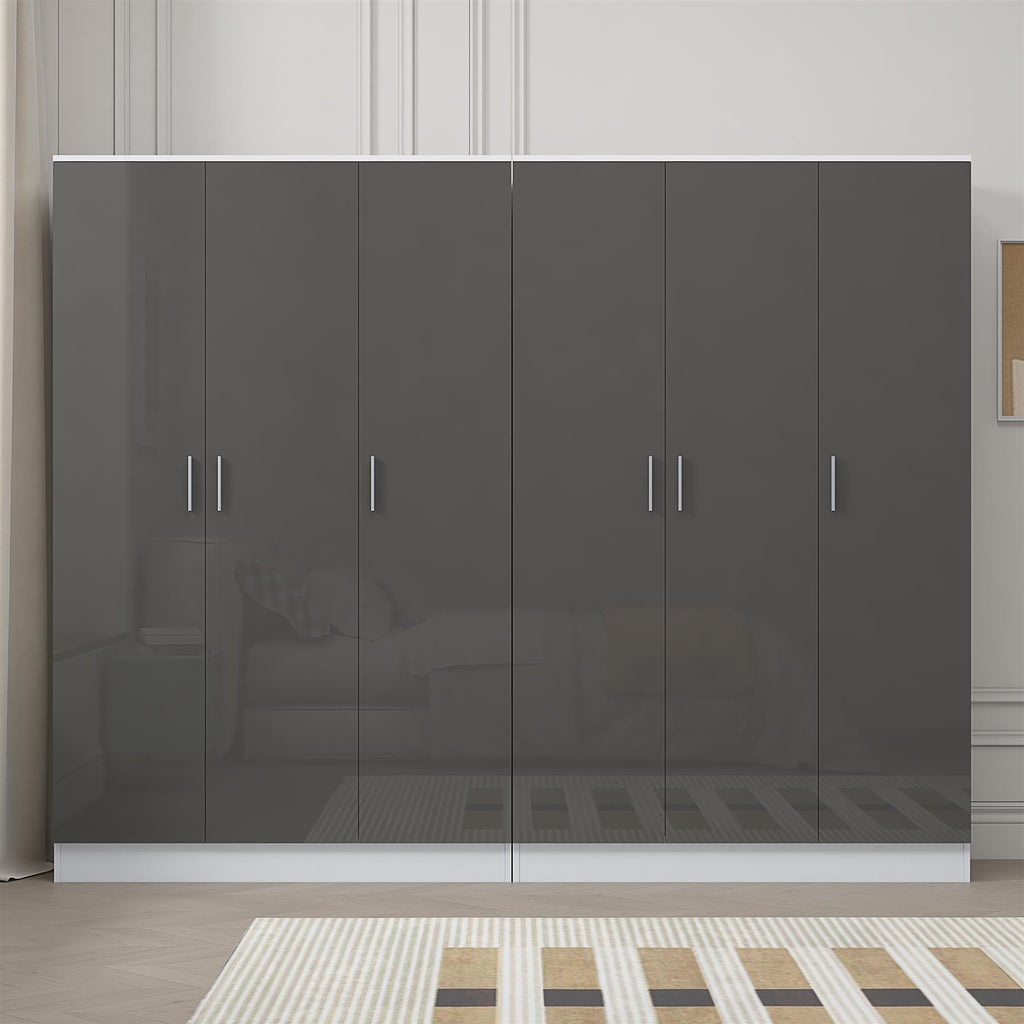 Reflect 2pc Wardrobe Bundle - 3 Door Plain + 3 Door Plain - Grey Gloss & Matt White
