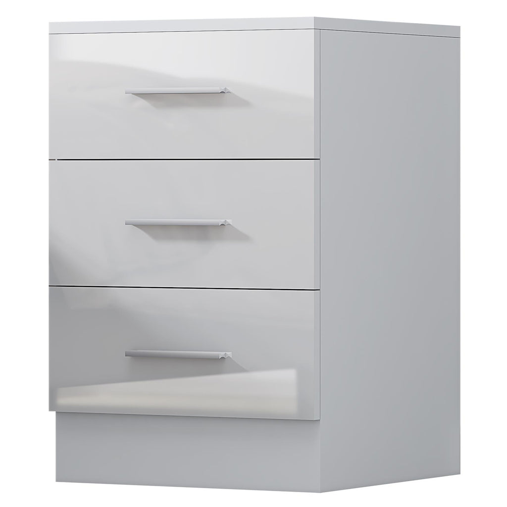 Reflect 3 Drawer Bedside - White Gloss & Matt White - Modern Nightstand for Bedroom Storage - H: 59.5cm x W: 39.5cm x D: 38cm