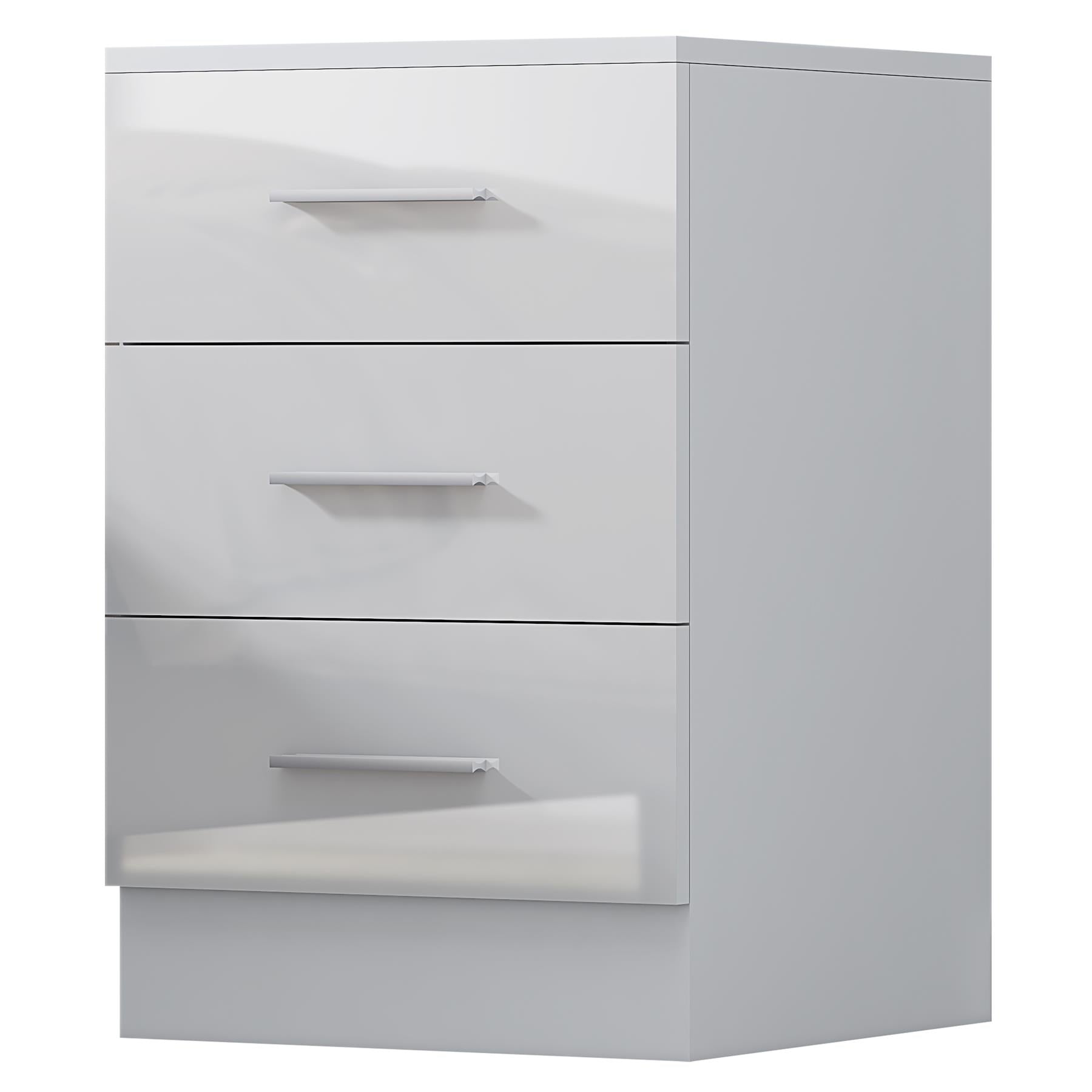 Reflect 3 Drawer Bedside - White Gloss & Matt White - Modern Nightstand for Bedroom Storage - H: 59.5cm x W: 39.5cm x D: 38cm