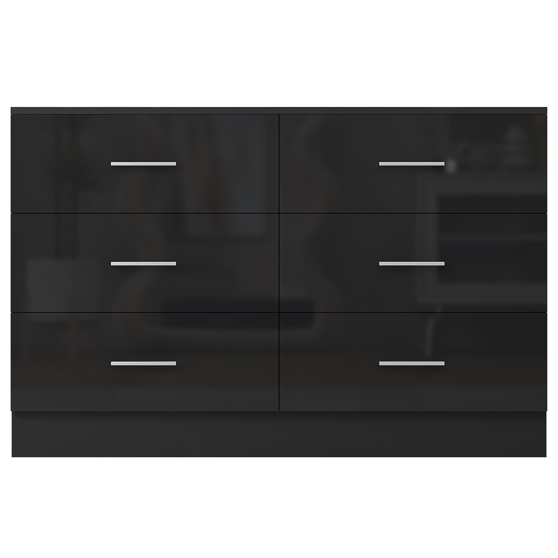 REFLECT Gloss Bedroom Furniture Wide 6 Drawer Chest of Drawers - 4 Colour Option