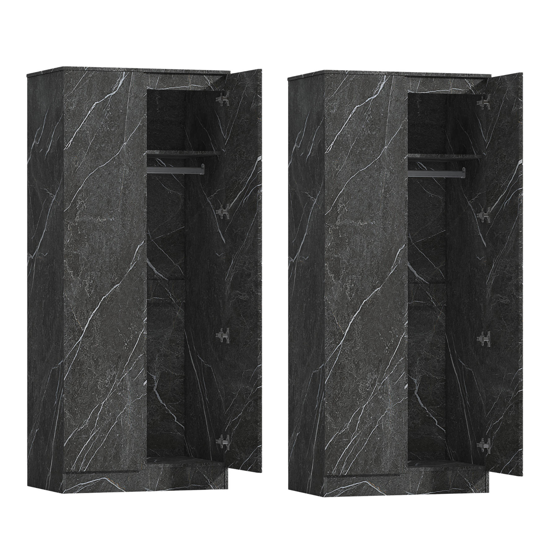 ZITA Grey Marble Effect 2 Piece Wardrobe Bundle - 2 x 2-Door Wardrobes, (L) 50cm x (W) 76cm x (H) 180cm.