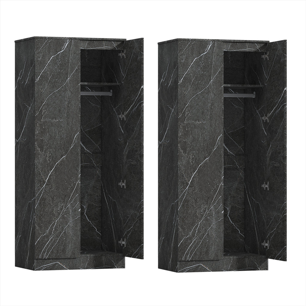 ZITA Grey Marble Effect 2 Piece Wardrobe Bundle - 2 x 2-Door Wardrobes, (L) 50cm x (W) 76cm x (H) 180cm.