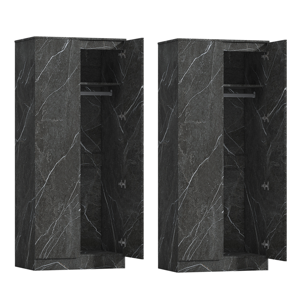 ZITA Grey Marble Effect 2 Piece Wardrobe Bundle - 2 x 2-Door Wardrobes, (L) 50cm x (W) 76cm x (H) 180cm.