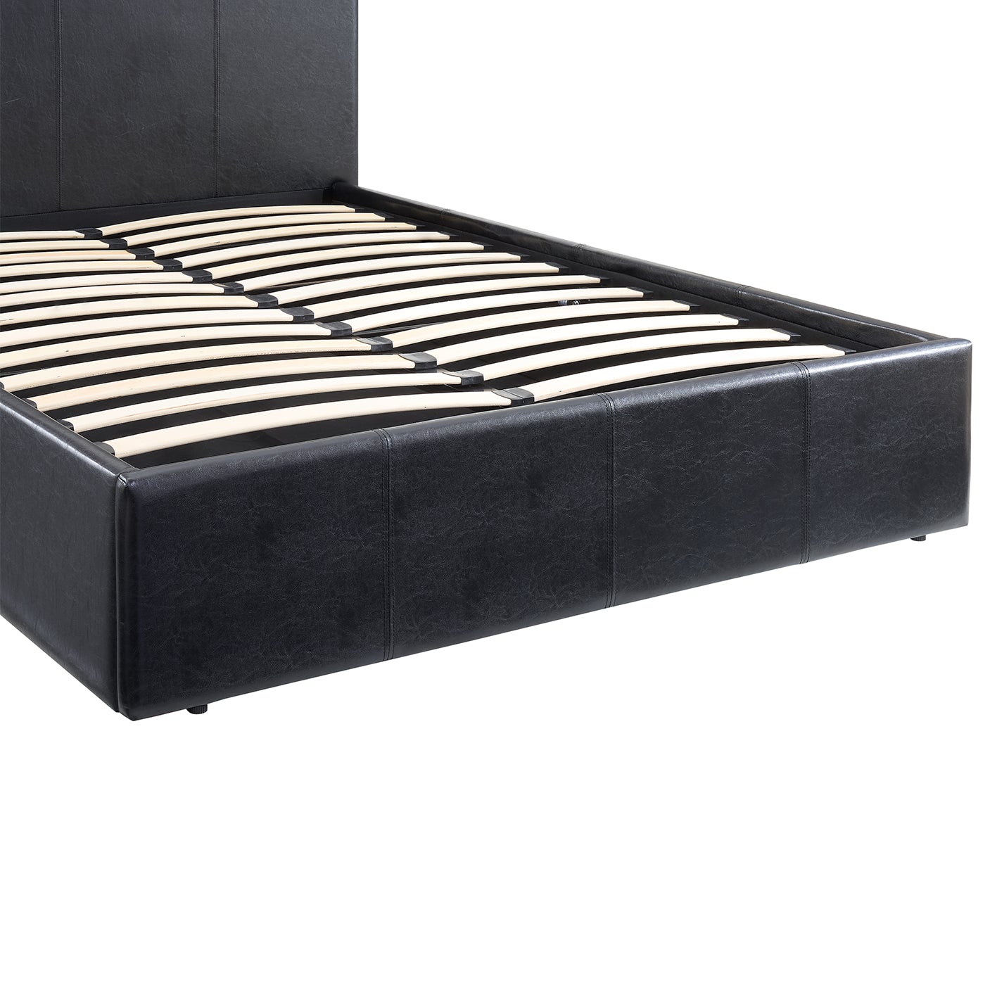 LUNA 4FT Small Double Black Ottoman Storage Bed with Gas Lift & 25cm Thick Memory Foam Mattress - L: 203cm x W: 138cm x H: 88.5cm
