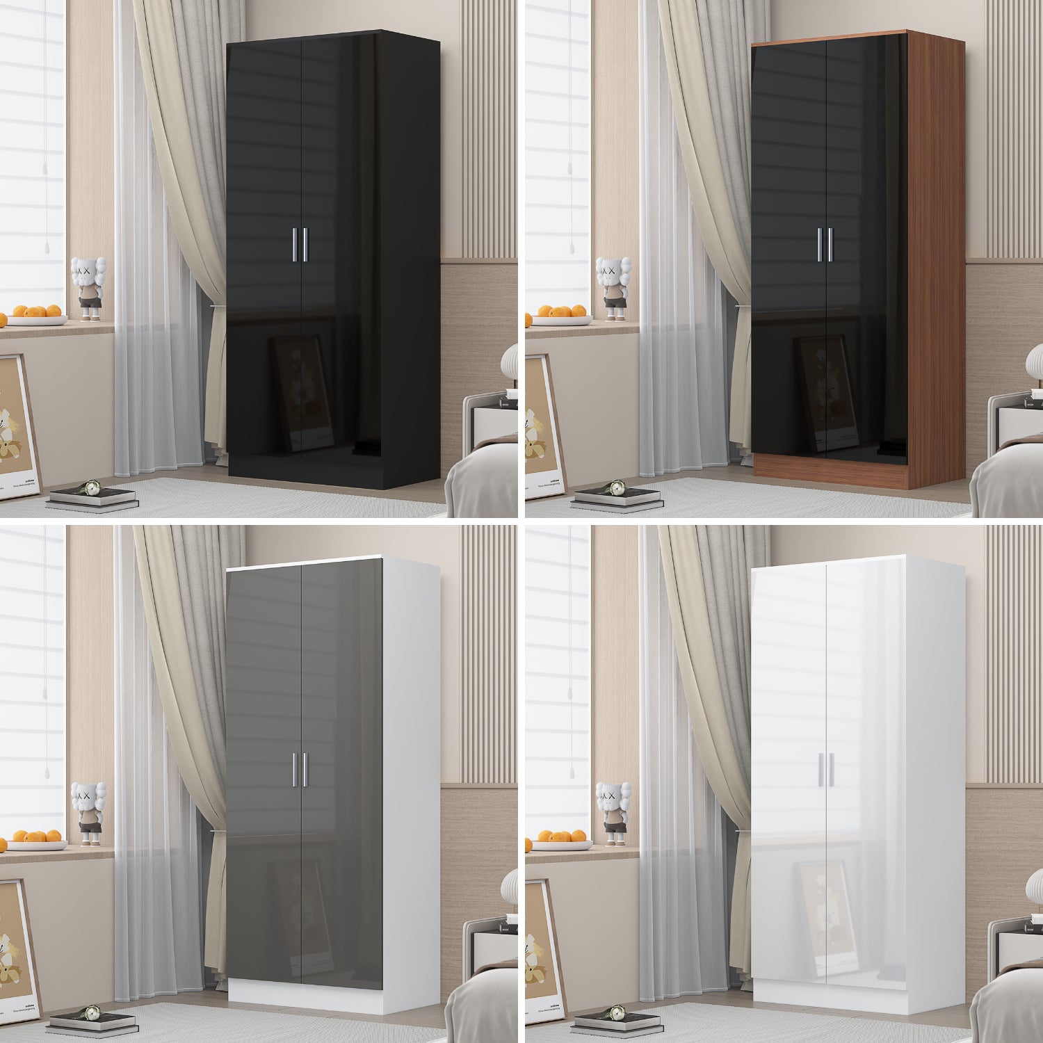 REFLECT Gloss Bedroom Furniture 2 Door Plain Wardrobe - 4 Colour Options