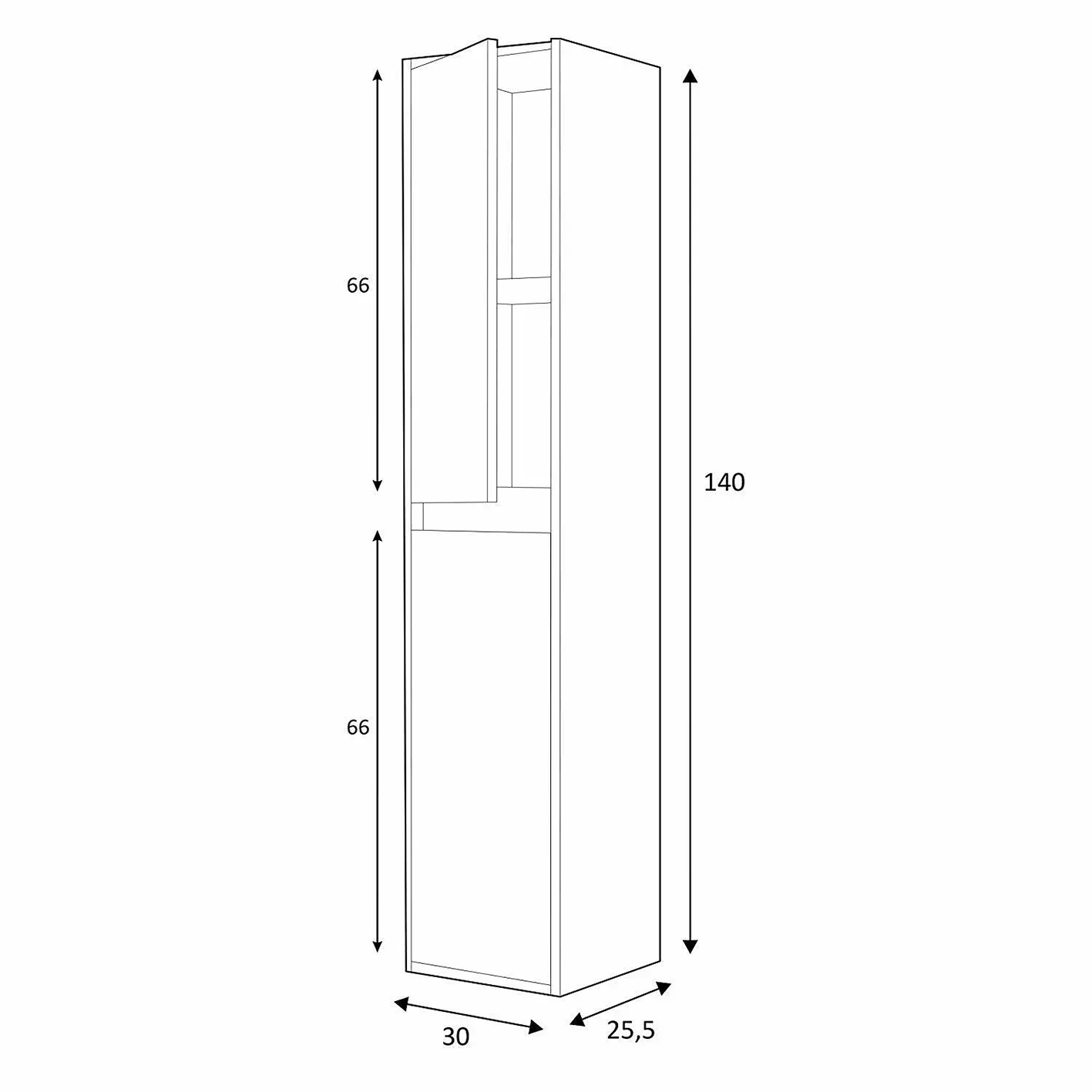 DUE 2 Door Wall Hung Bathroom Tall Storage Cabinet - White & Grey Tile Effect
