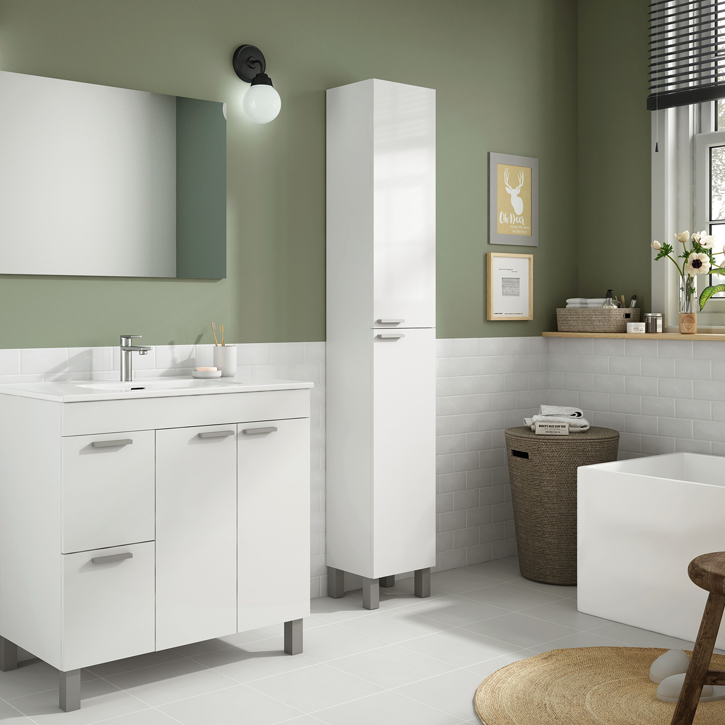 BALTIC  2 Door Wall Hung Bathroom Tall Storage Cabinet - White