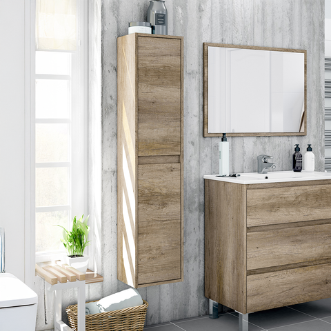 BALTIC 2 Door Bathroom Storage Cabinet Column Wall hung - Oak