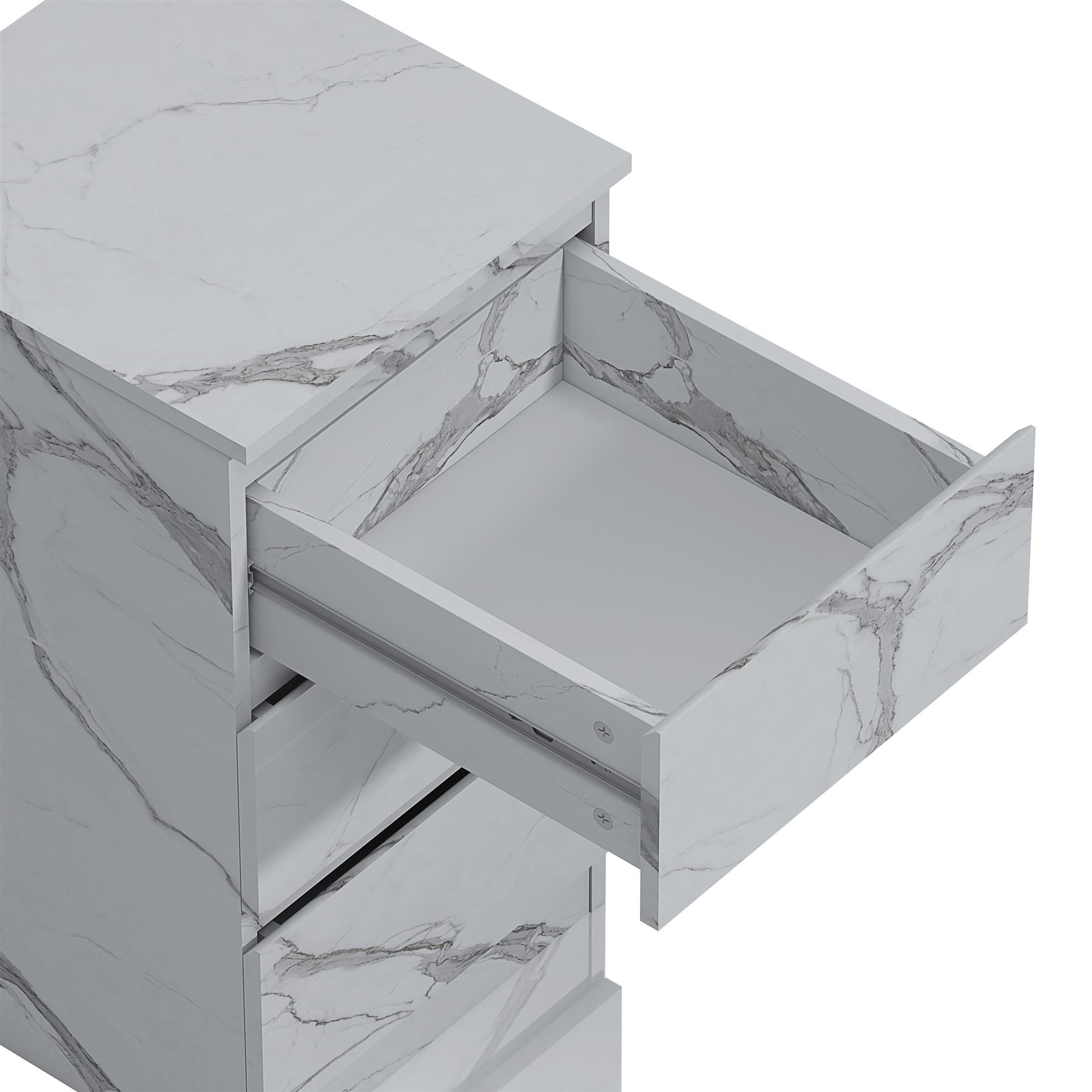ZITA Bedroom Furniture Tall 3 Drawer Bedside in White OR Grey Marble Colour