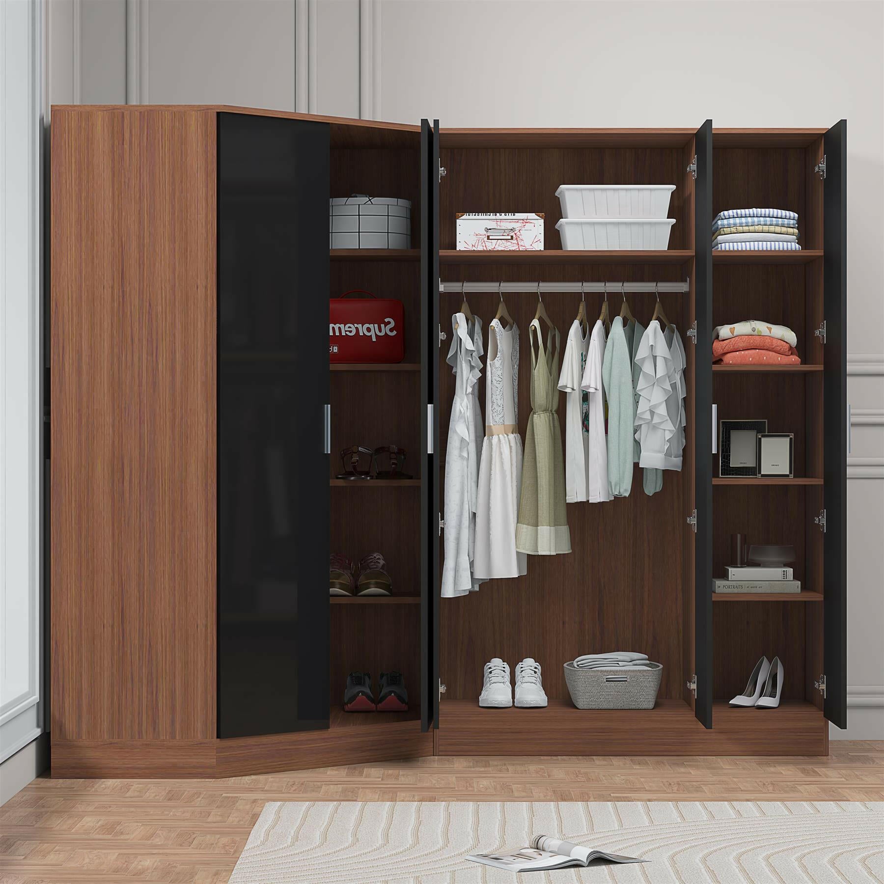 2 door corner and 2 door wardrobe black walnut