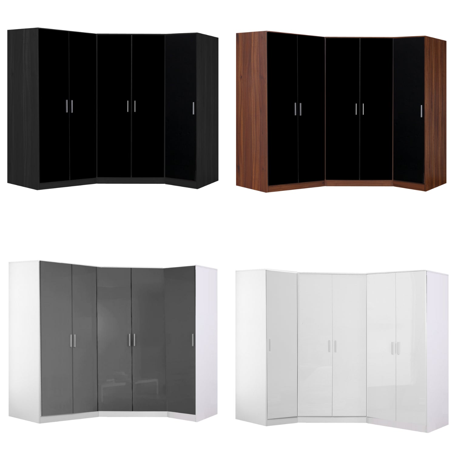 REFLECT Gloss 5 Door Wardrobe Bundle - 2 Door Corner + 2 Door + 1 Door Wardrobe