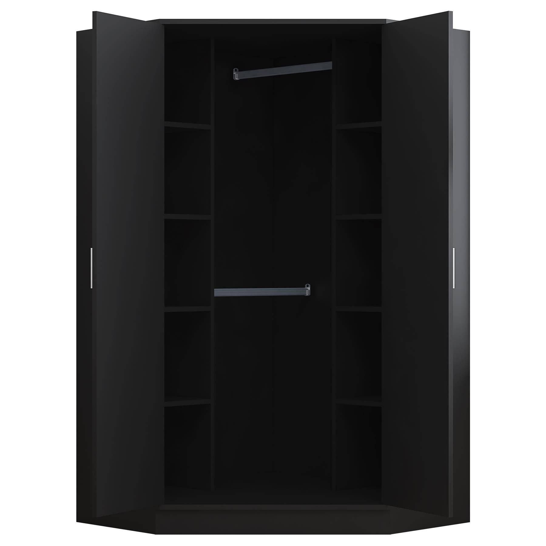 Reflect 3pc Wardrobe Bundle - 2 Door Corner + 2x 2 Door Plain - Black Gloss & Black Oak