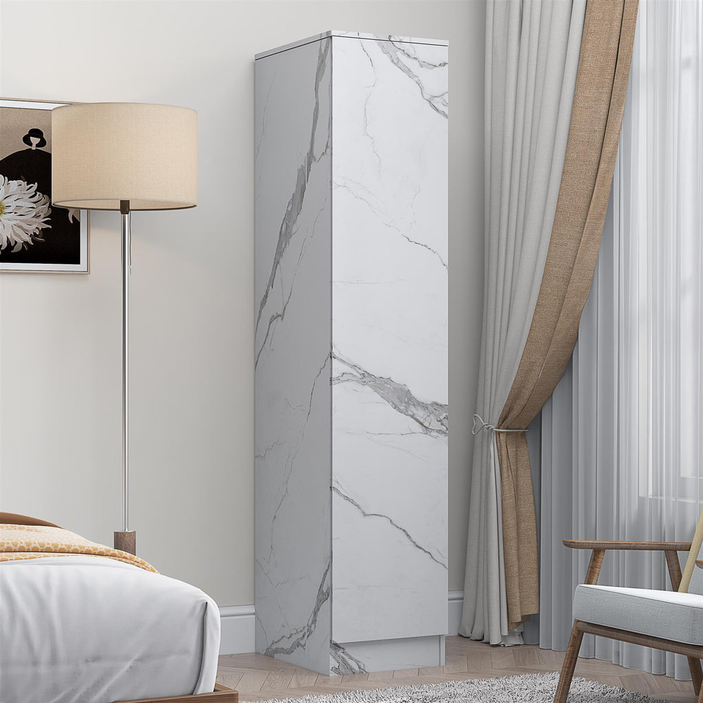 ZITA Compact 1-Door Wardrobe in White Marble Effect - Bedroom Storage, (L) 50cm x (W) 37.5cm x (H) 180cm, Stylish and Space-Saving