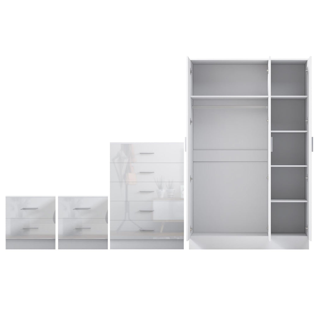 REFLECT Gloss 4pc Bedroom Set - 3 Door Wardrobe + 5 Draw Chest + 2 Bedsides