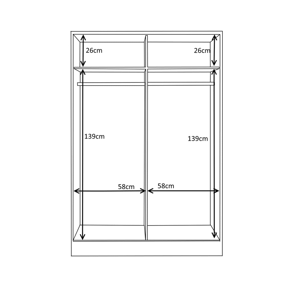 Reflect 2 Door Sliding Wardrobe - White Gloss & Matt White - Hanging Rails & Shelves - H:180cm x W:120cm x D: 58cm - Modern Design