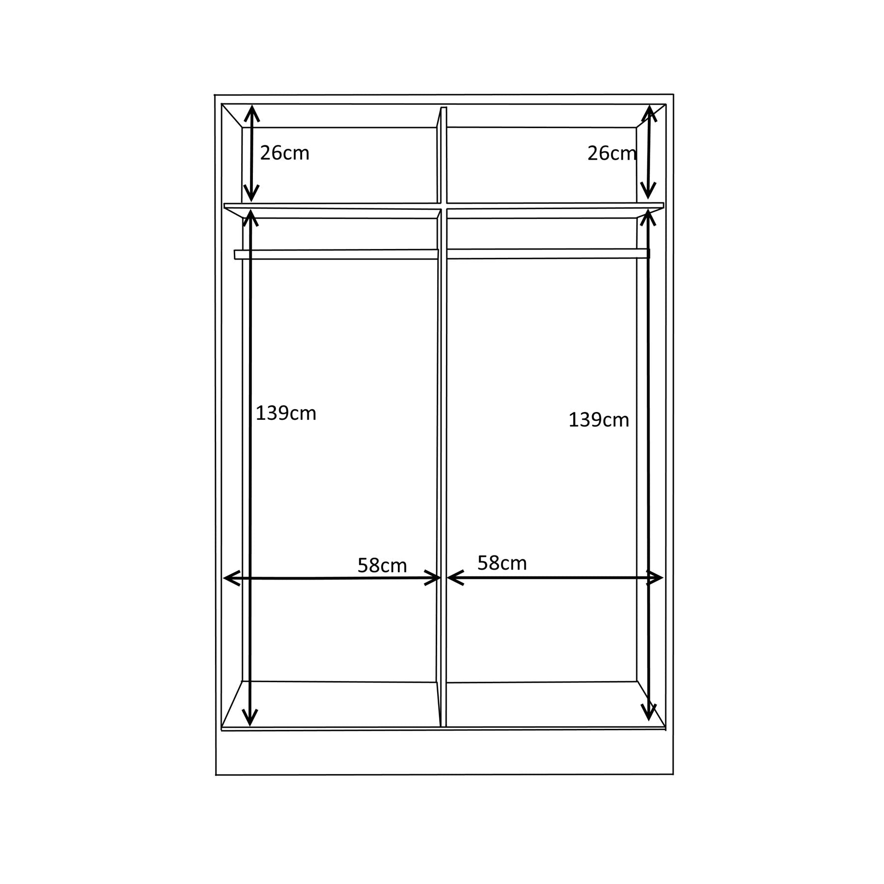 Reflect 2 Door Sliding Wardrobe - White Gloss & Matt White - Hanging Rails & Shelves - H:180cm x W:120cm x D: 58cm - Modern Design
