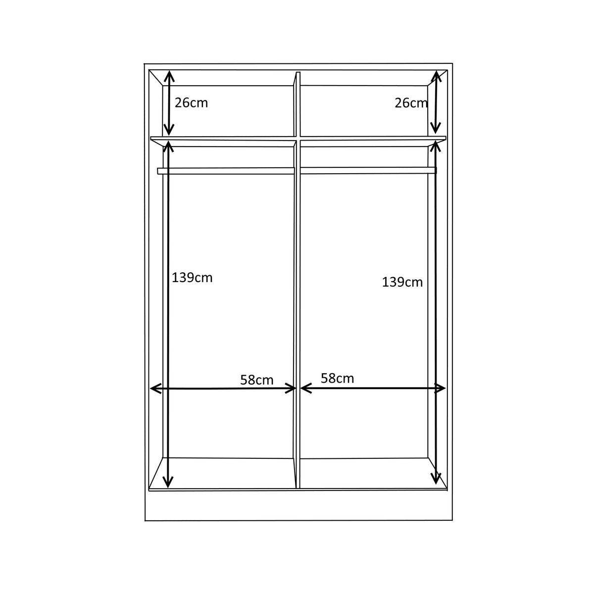 Reflect 2 Door Sliding Wardrobe - White Gloss & Matt White - Hanging Rails & Shelves - Modern Design