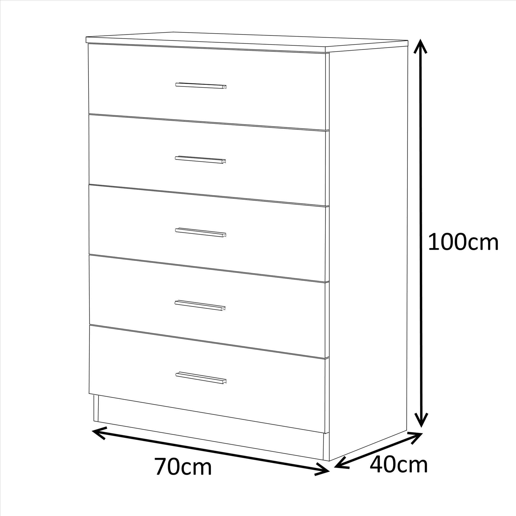 REFLECT Gloss Bedroom Furniture Tall 5 Drawer Chest of Drawers - 4 Colour Option