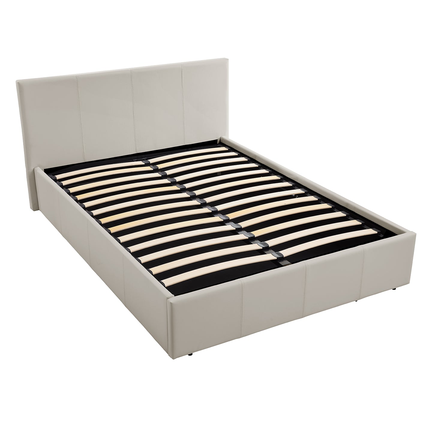 LUNA 4FT Small Double Cream Beige Ottoman Storage Bed Gas Lift - Faux Leather Fabric - L:203cm x W:138cm x H:88.5cm