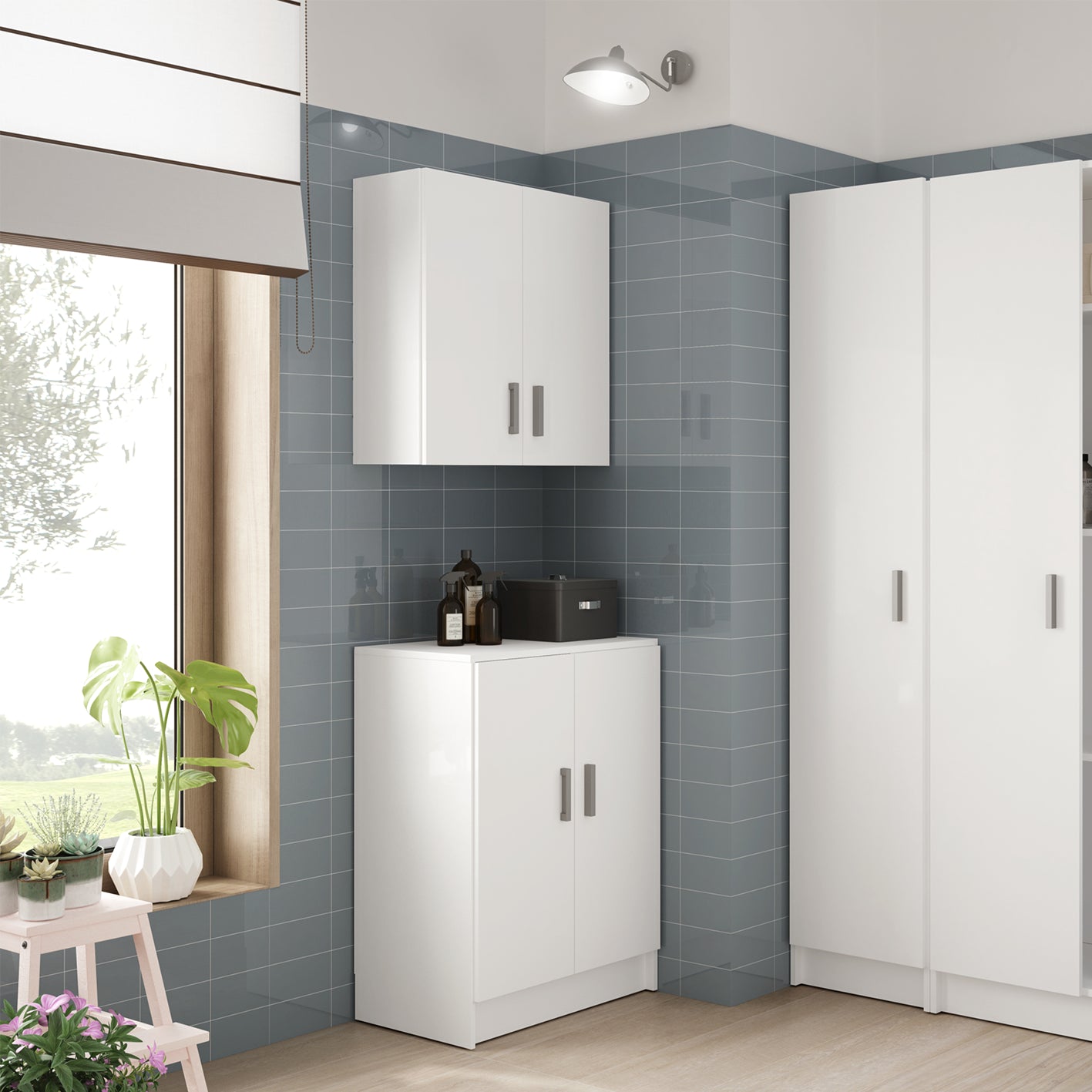 Vita White Wall-Hung Kitchen Cupboard - 2 Door Modular Storage Unit for Utility Room or Kitchen - H: 60cm x W: 59cm x D: 27cm