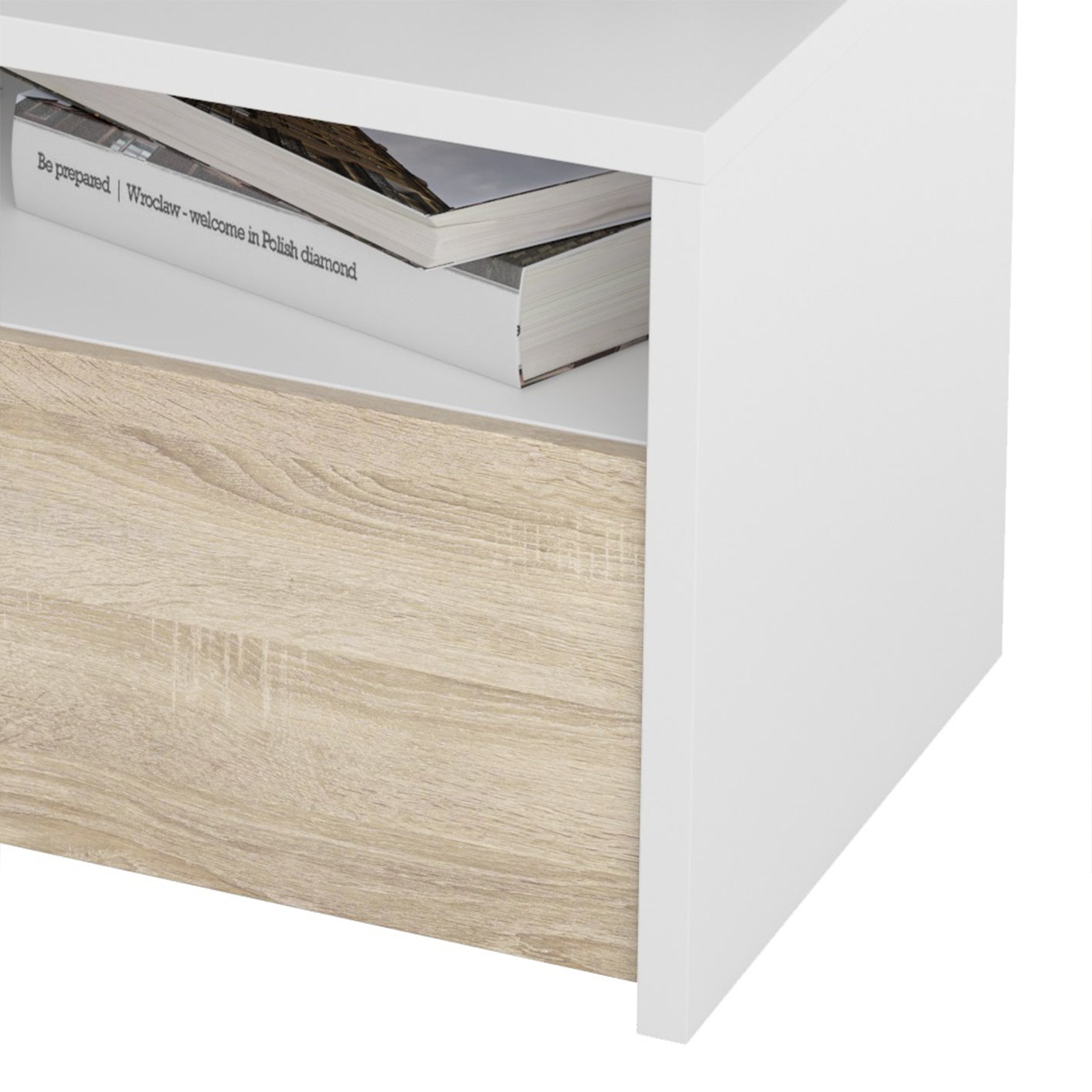 KIOTO 2 Door TV Unit in Oak & Satin White- Modern Media Cabinet with Storage.