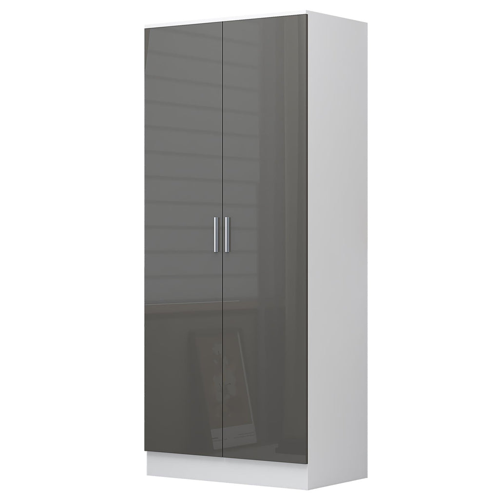 Reflect 3pc Wardrobe Bundle - 2 Door Corner + 3 Door Mirror + 2 Door Plain - Grey Gloss & Matt White