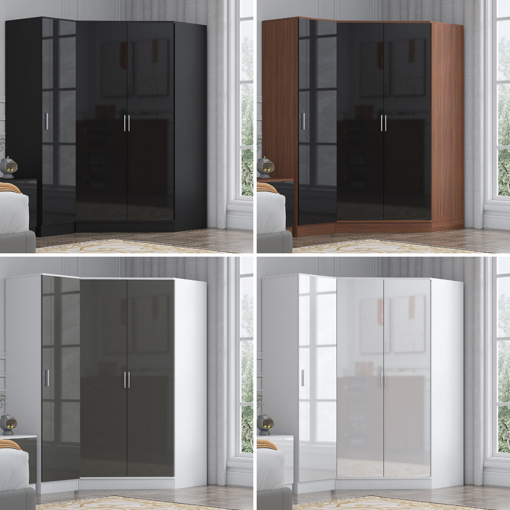 REFLECT Gloss 3 Door Corner Wardrobe Bundle Inc Corner + 1 Door Wardrobe Set