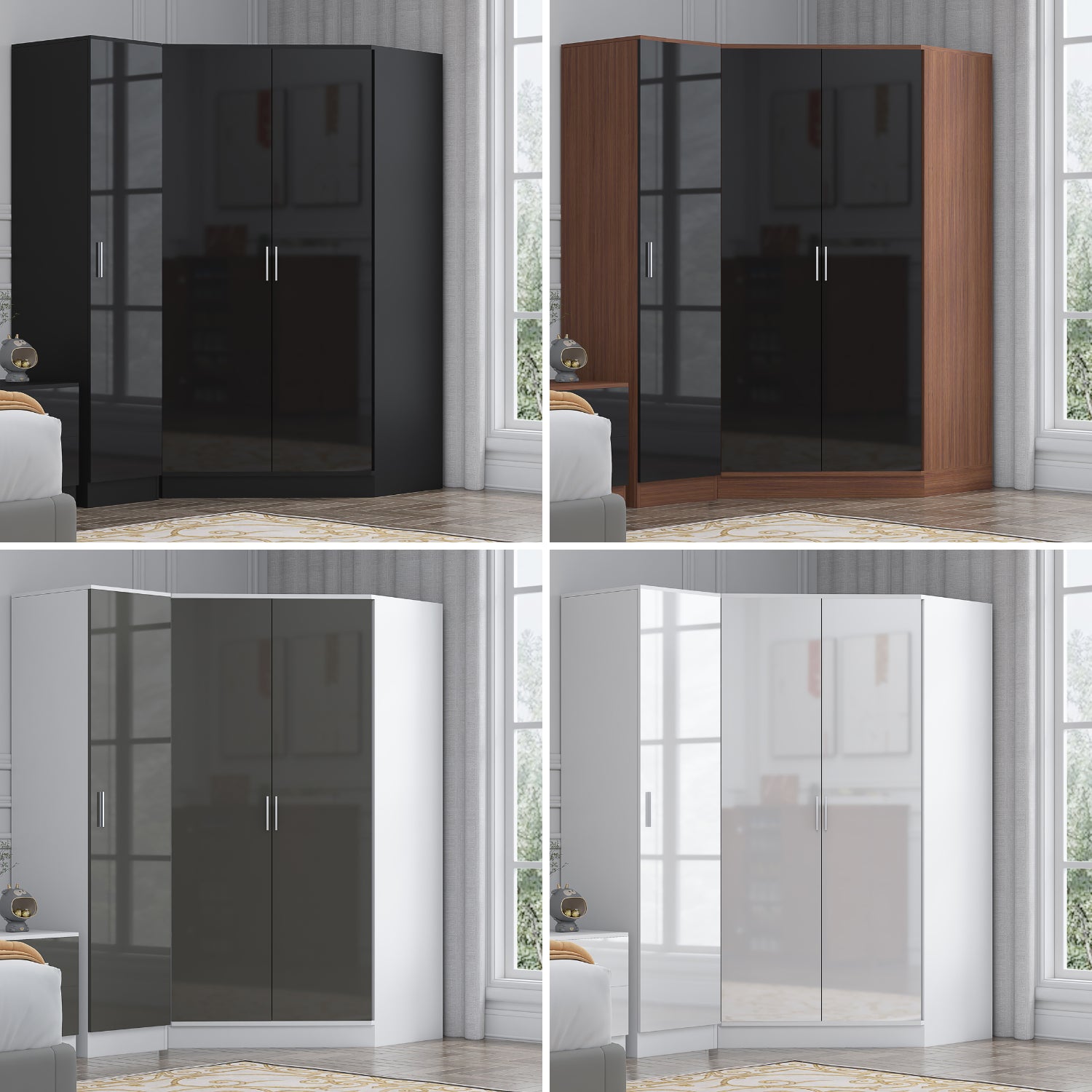 REFLECT Gloss 3 Door Corner Wardrobe Bundle Inc Corner + 1 Door Wardrobe Set
