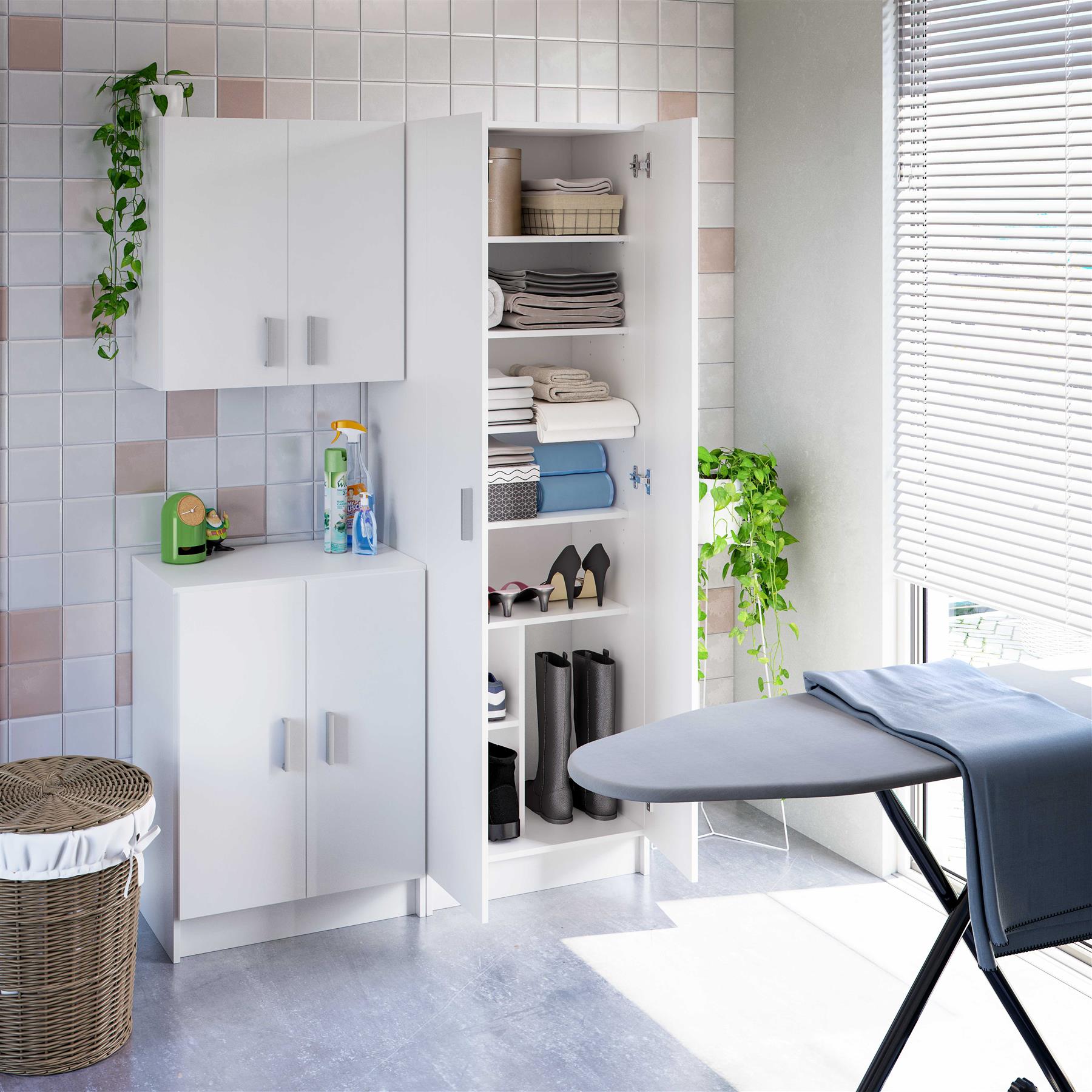 Vita White Wall-Hung Kitchen Cupboard - 2 Door Modular Storage Unit for Utility Room or Kitchen - H: 60cm x W: 59cm x D: 27cm