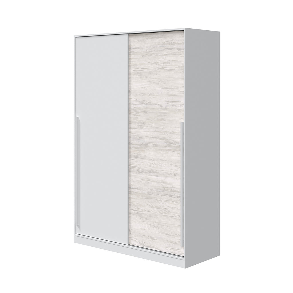 TOP 2 Door Large Modern Sliding Bedroom Wardrobe - White & Light Oak Finish - H: 200cm x W: 120cm x D: 50cm.