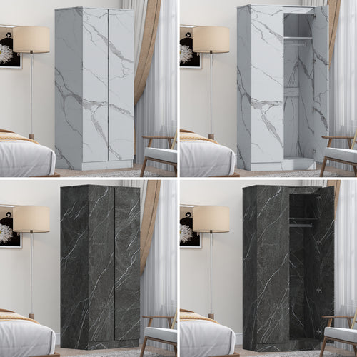 ZITA Bedroom Furniture 2 Door Wardrobe in White OR Grey Marble Colour Option